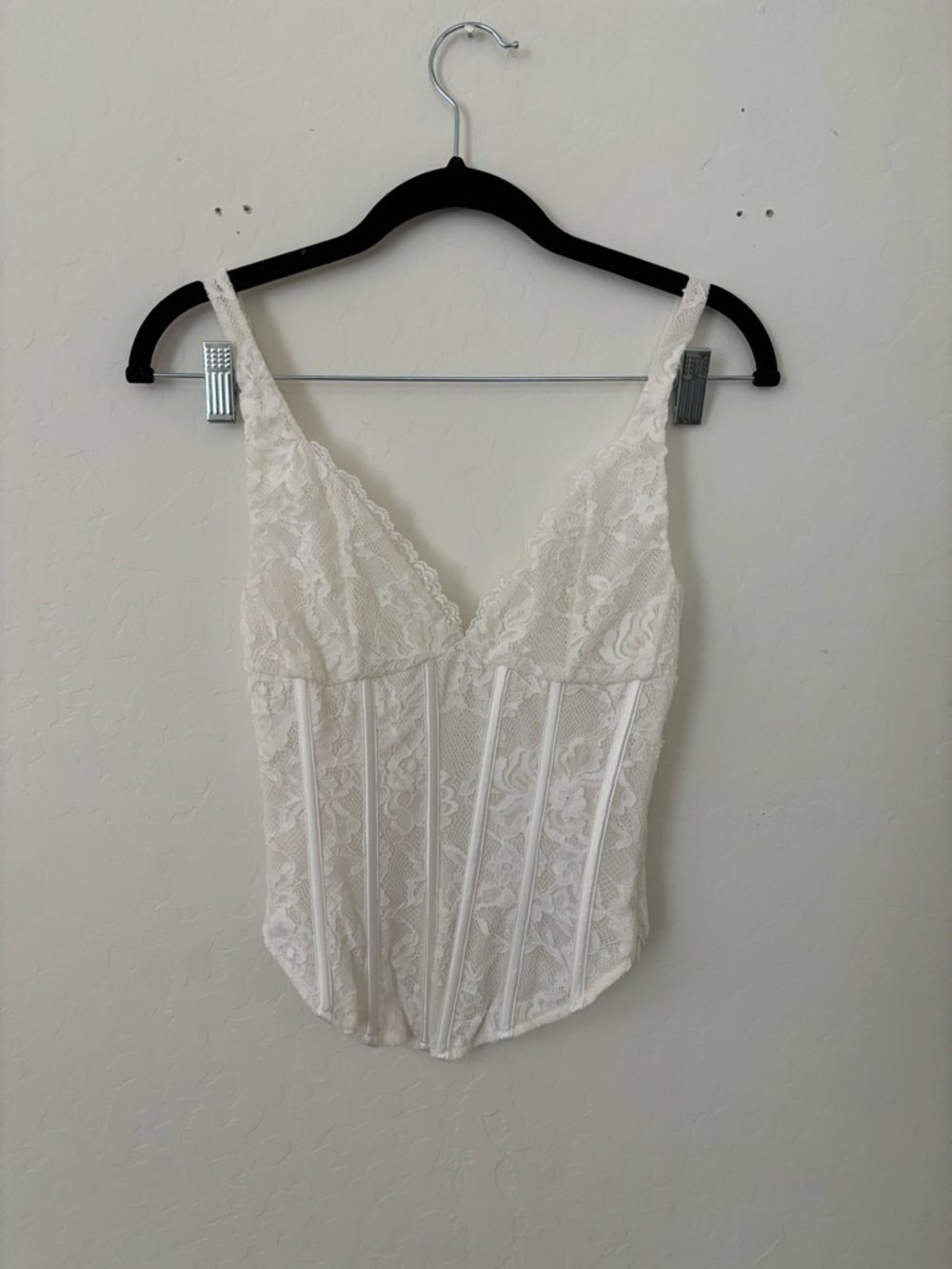 Meshki White Lace Corset XXS Bustier Boned Top Romantic